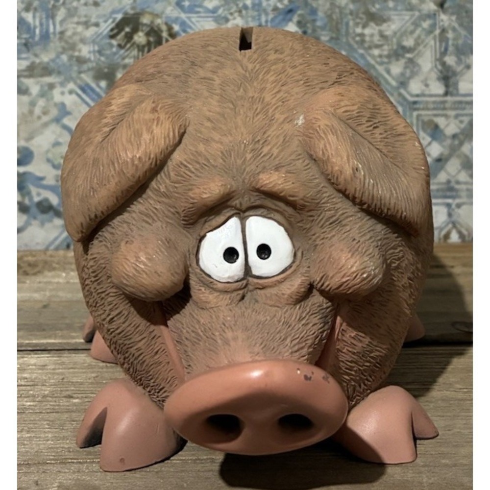 VTG‎ Swibco Piggy Bank Smile Happy Cartoon Cute Kid Pig Coin 2003 Resin
